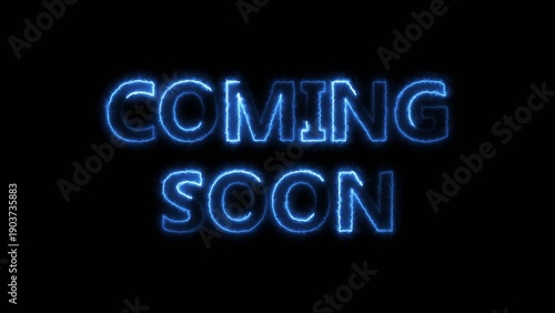 Neon bright coming soon text icon royal blue color 4k illustration. Abstract coming soon beautiful neon bright social media.