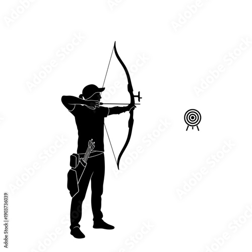 Man Archery Silhouette Aiming at Target.