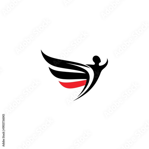 Stylized Human Figure with Wing Design.