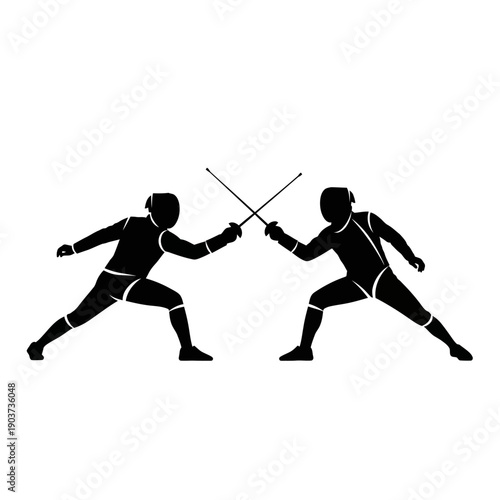 Fencers Engaging in Fencing Match Silhouette.