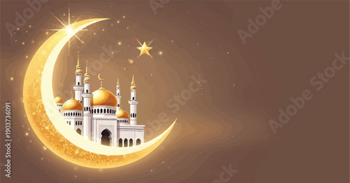 Ramadan kareem islamic crescent moon mosque illustration