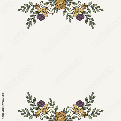 Floral corner frame with lilies and roses