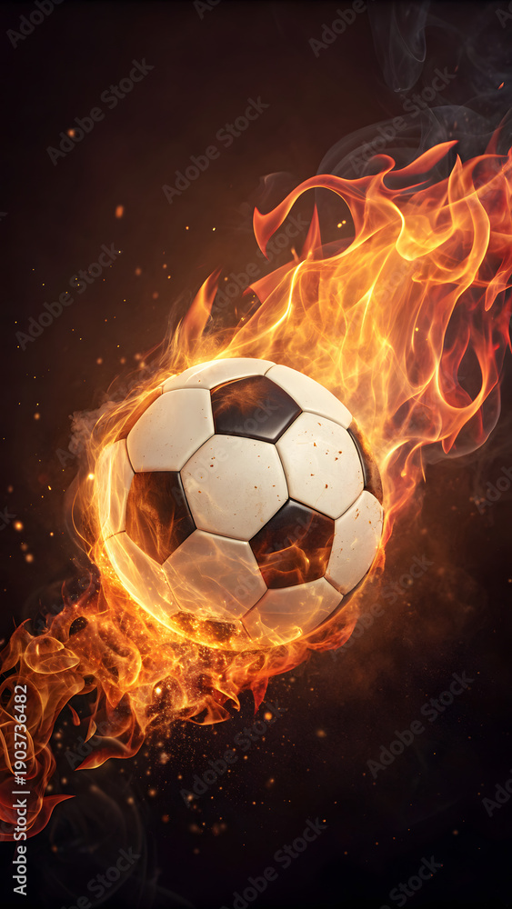 Fototapeta premium Soccer ball on fire, dynamic, abstract, sport concept