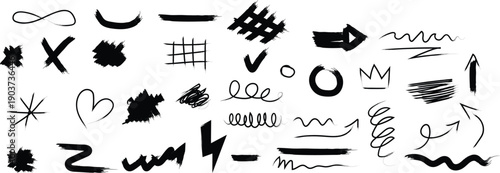 Collection of hand drawn symbols and characters