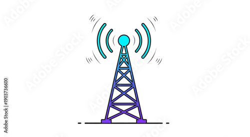 Vibrant gradient communication tower emitting digital wireless signals an icon of modern