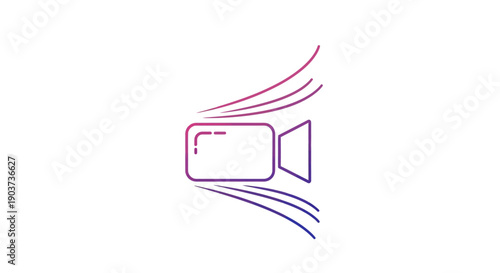 Modern video camera icon with abstract gradient lines symbolizing motion and digital media
