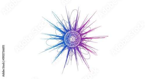 Vibrant blue and purple abstract spiky form on white background representing energy and technology