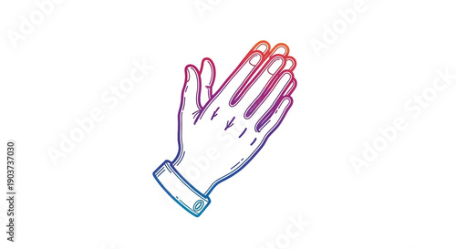 Colorful gradient outline of two hands in a prayer or applause gesture on a white background