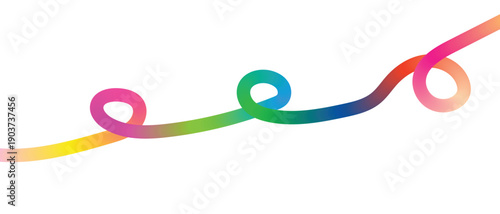 Vibrant rainbow colored wavy line with swirls on white background colorful swirl. Resizable and Editable, EPS 10.