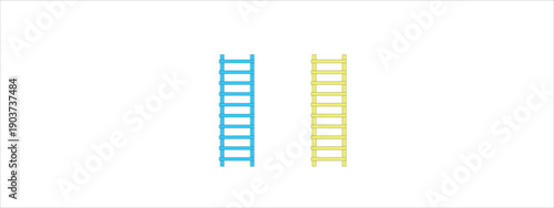 Parallel blue and yellow graphic ladders are depicted against a plain white backdrop.