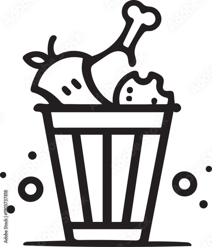 Minimal Line Art Trash Can with Food Waste