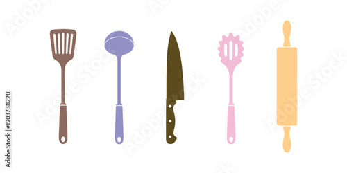 A colorful kitchen utensil collection
