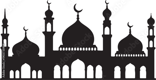 Mosque silhouette with domes and minarets