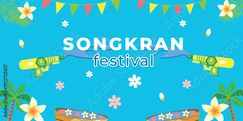 Songkran festival banner. Thai culture celebration card for web design. Vector illustration