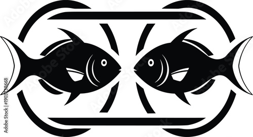 Vector Illustration of Two Fish Logo Design for Seafood Restaurant Fishing Industry Marine Life Aquarium Shop and Aquatic Nature Branding