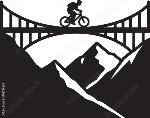 Cyclist riding bridge over mountains silhouette representing adventure travel outdoor sports exploration freedom landscape journey