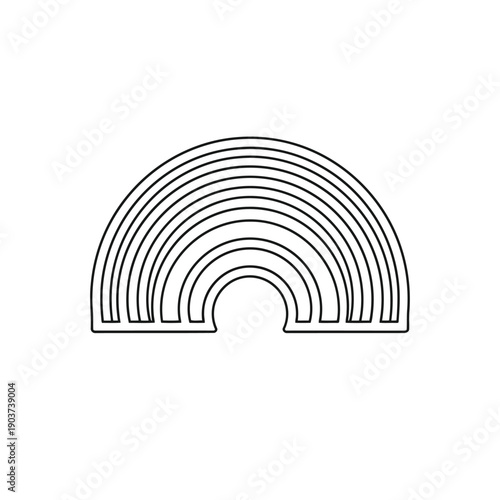 A detailed illustration of a series of concentric arcs forming a semi-circle