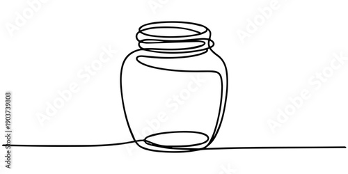 jar continuous one line drawing, Continuous line drawing of a glass jar with a twisting lid on a simple background. Non editable stroke