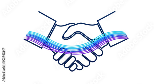 Digital handshake illustration representing global business collaboration and technological