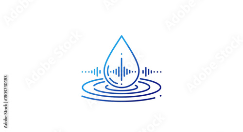 Blue gradient water drop logo with integrated sound waves and ripples symbolizing harmony