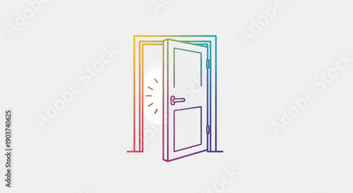 Colorful line art open door representing new opportunities and possibilities illustration