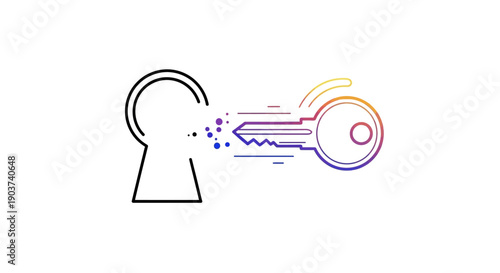 Dynamic digital key unlocking a solution in a vibrant technological design representing swift access