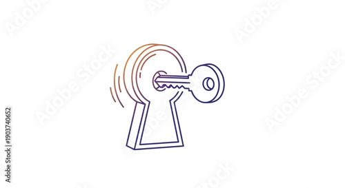 Line art illustration of a key turning in a keyhole symbolizing access security solution and