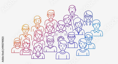 Diverse group of people outline icons showing a modern colorful community network