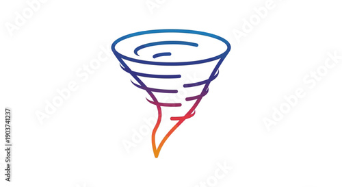 Abstract gradient line art tornado symbol representing powerful natural forces and dynamic weather