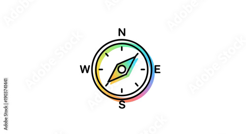 Vibrant line art compass symbol indicating north, east, south, west on a white canvas