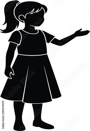 Vector Illustration of Little Girl Silhouette Standing and Pointing for Childhood Education Parenting Presentation Growth and Minimalist Kid Graphic Designs
