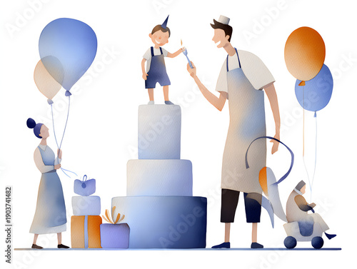 Wallpaper Mural Parents and family celebrate their child’s birthday watercolor. AI generated Torontodigital.ca