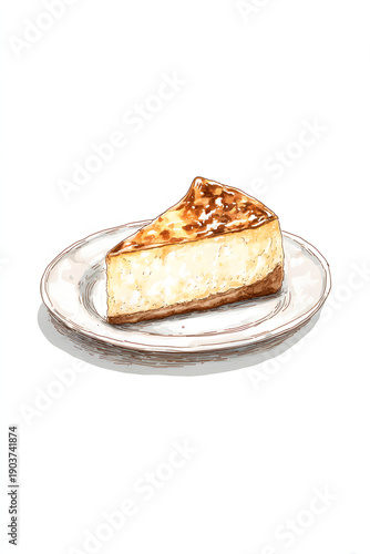 Wallpaper Mural Spanish cheescake on plate illustration. AI generated Torontodigital.ca
