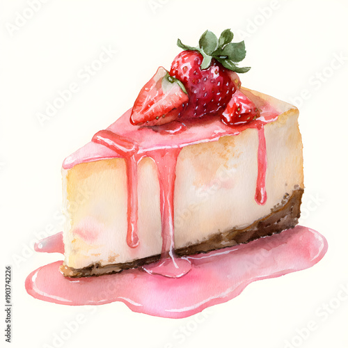 Wallpaper Mural Cheescake pie with strawberry on plate illustration. AI generated Torontodigital.ca