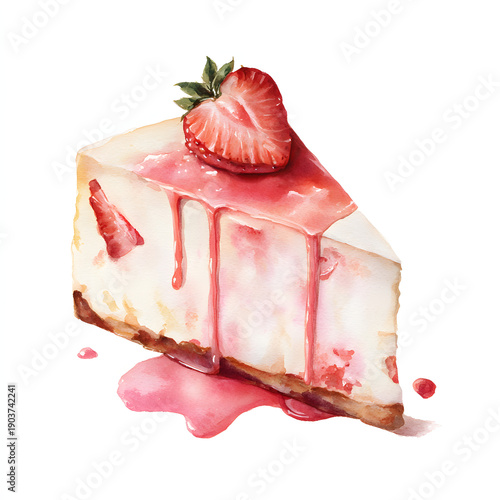 Wallpaper Mural Cheescake pie with strawberry on plate illustration. AI generated Torontodigital.ca