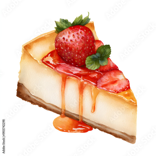 Wallpaper Mural Cheescake pie with strawberry on plate illustration. AI generated Torontodigital.ca