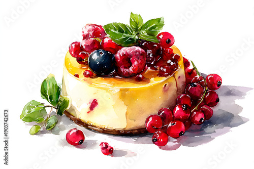 Wallpaper Mural Cheescake pie with berries illustration. AI generated Torontodigital.ca