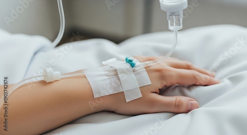 Close-up of Hospitalized Person's Arm with Iv Drip