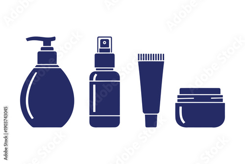Makeup, Skincare beauty items icon set. liquid soap, lotion bottles pumps, cream, serum dropper vector illustration.