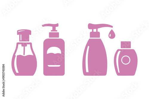 Makeup, Skincare beauty items icon set. Lipstick, mascara, face powder and brush vector illustration.