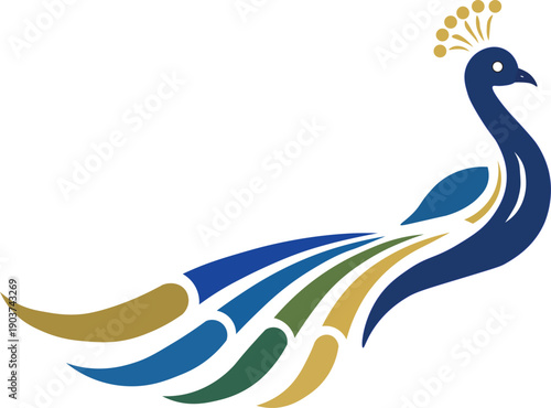Print Abstract Colorful Peacock Icon Vector Illustration, Luxury Bird Symbol, Elegant Feathers Design, Creative Artistic Logo Style, Beauty Fashion Branding, Decorative Peacock Illustration on White B
