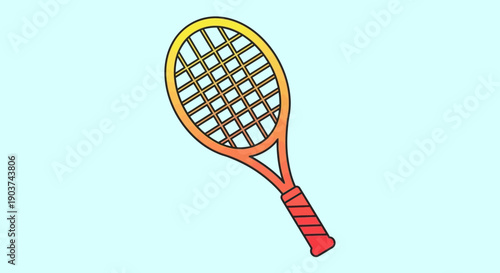 Vibrant gradient tennis racket cartoon illustration on a light blue background, perfect for sports