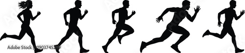Run. Running men and women, vector set of isolated silhouettes
