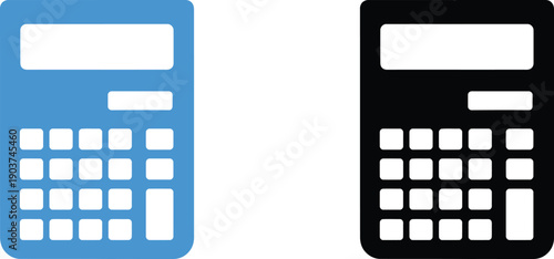 Two simple calculator icons in blue and black colors on white background for business and finance concepts