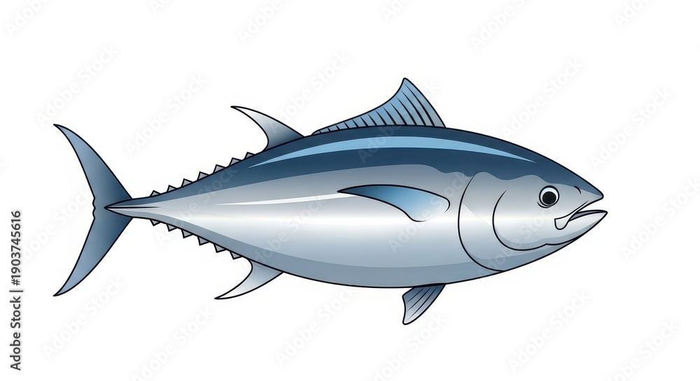 Obraz premium Illustration of a large, sleek ocean fish with blue dorsal shading swims horizontally