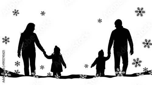 Family Silhouette Walking Hand in Hand Together.
