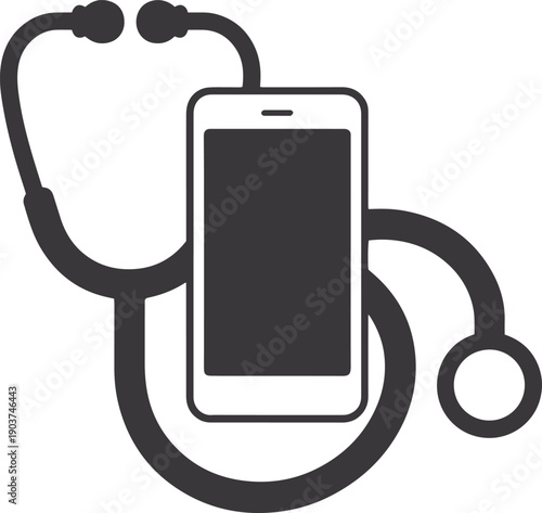 Simple Vector Illustration of a Stethoscope Wrapped Around a Smartphone