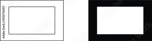 Two white squares outlined with black lines on white and black backgrounds side by side