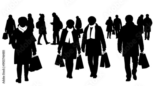 Silhouetted Business People Walking with Briefcases.