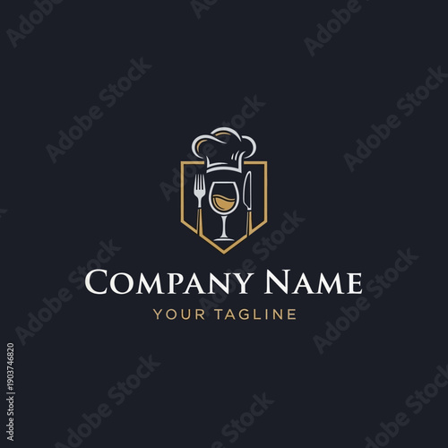 Elegant Chef Hat and Wine Glass Emblem for Culinary Business.